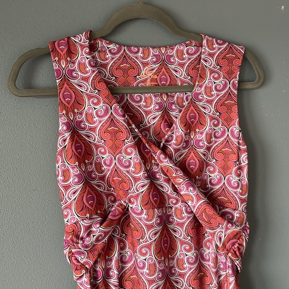 Prana Surplice Dress in Orange & Pink Paisley - Sleeveless - Twist Sash - size M - Picture 3 of 8